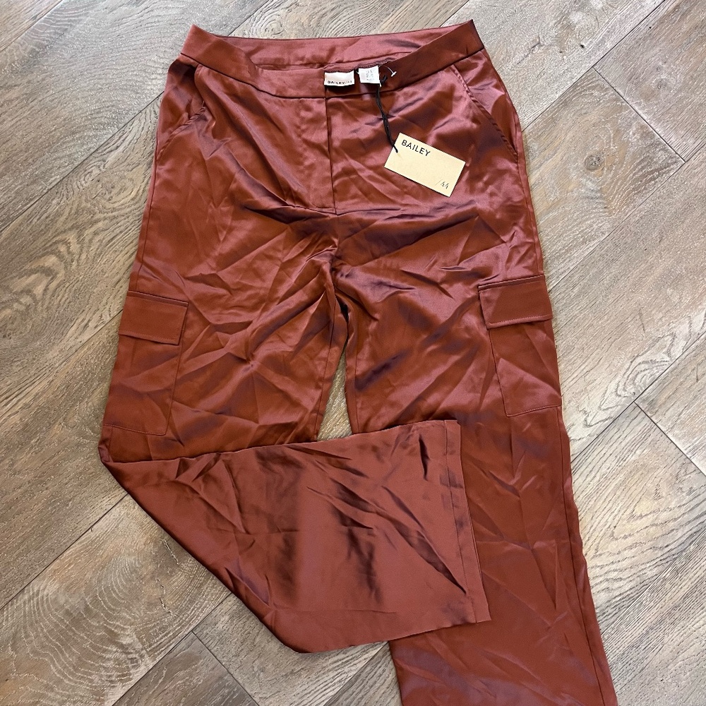 Bailey 44 Satin Chocolate Brown Cargo Pant Trousers